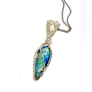 HAND CRAFTED Labradorite Ethiopian Opal Wire Wrapped Silver Filled Necklace